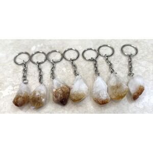 Lot of 7 Citrine Crystal Keychain Raw Citrine Key Chain Citrine Point Keyring